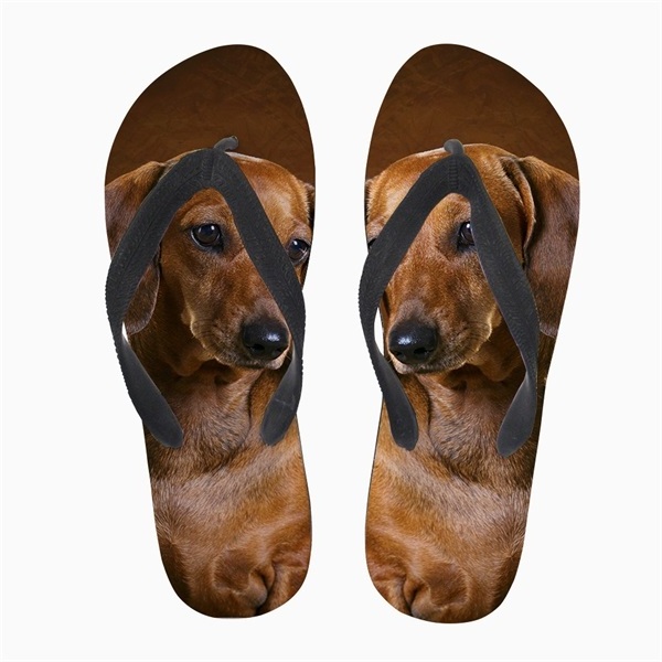 Cheap Wholesale Personalized Flip Flops Lovely 3D Animal Dachshund Dog Printed Teen Girls Slip-on Sandals