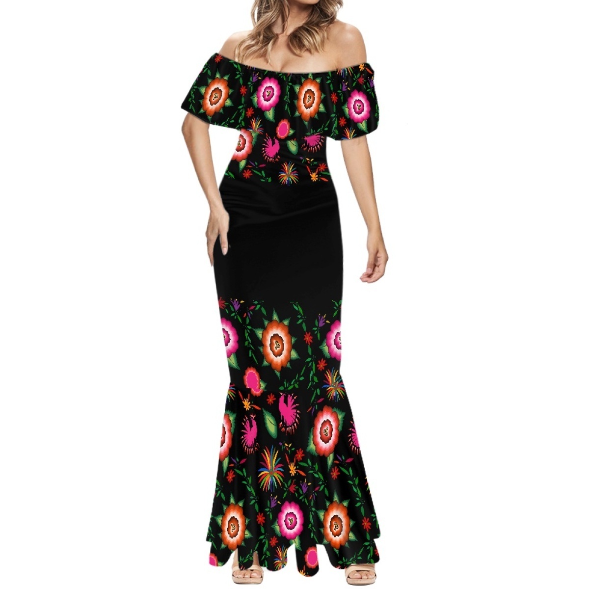 Off Shoulder Dresses Embroidery for Mexican Design Clothing Plus Size Cocktail Dress Formal Elegant Fishtail Dress Drop Shipping