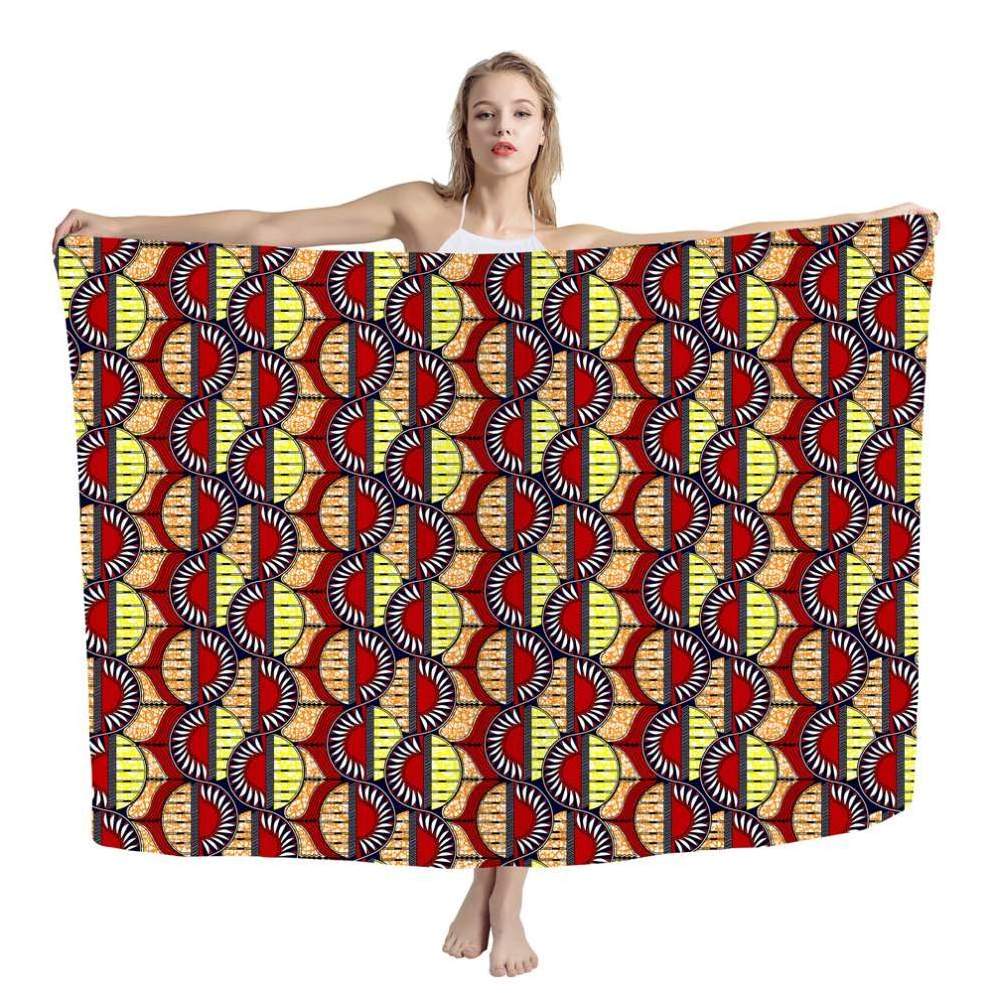 Wholesale Women Swimwear Cover Ups African Tribal Pattern Fabric Colorful Kitenge Custom Print Lavalava Sarong Cover Up Swimwear