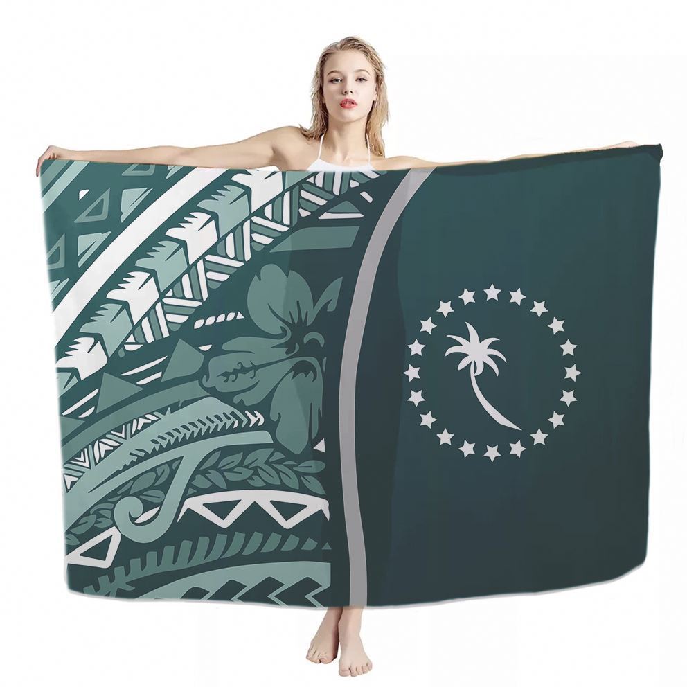 Polynesian Chuuk Micronesia Tribal Coconut Tree/Hibiscus Purple Pattern Iavalava Sarong Hotel Towel Custom Beachwear Swimwear