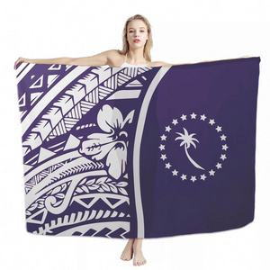 Polynesian Chuuk Micronesia Tribal Coconut Tree/Hibiscus Purple Pattern Iavalava Sarong Hotel Towel Custom Beachwear Swimwear