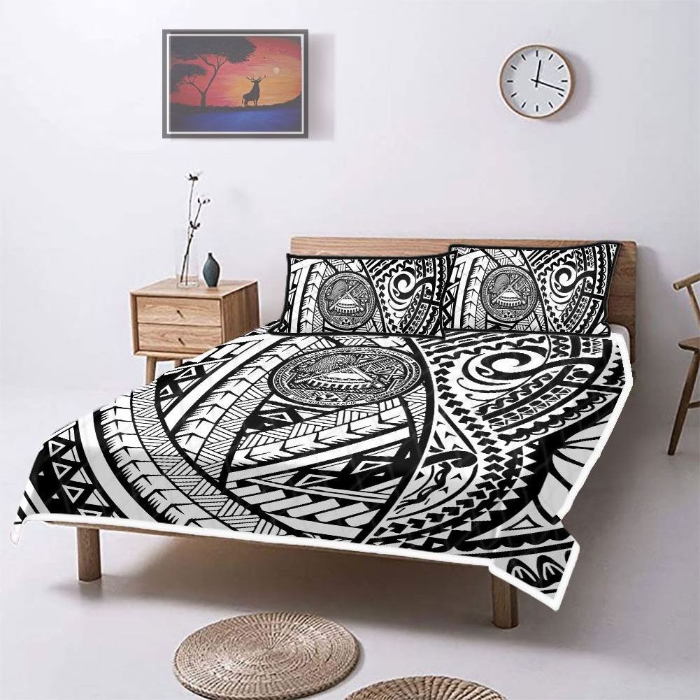 Custom  Polynesian Tribal Samoa Chuuk Print Thin Quilt Bedding Set Luxury Polyester Quilt Bed Set Summer Black Quilt Comforter