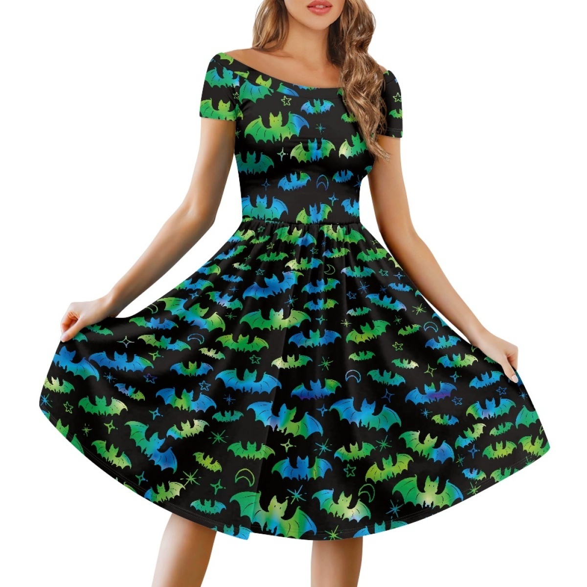 Custom Made Beauty Comfortable Off Shoulder Short Sleeve Dress Formal Casual Hallowmas Trick or Treat Evening Skirt