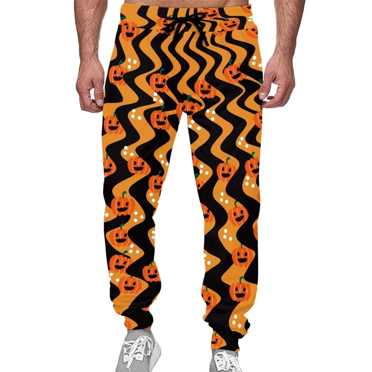 Halloween Limited Hot Sale Custom Sports Running Trousers With Pockets Pumpkin Human Skeleton Pattern Elastic Drawstring Pants