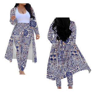 Polynesian Tribal Samoan Tongan Custom Clothing Designer Women's Outdoor Warm Fashion Outerwear Cloak And Long Pants 2 Piece Set