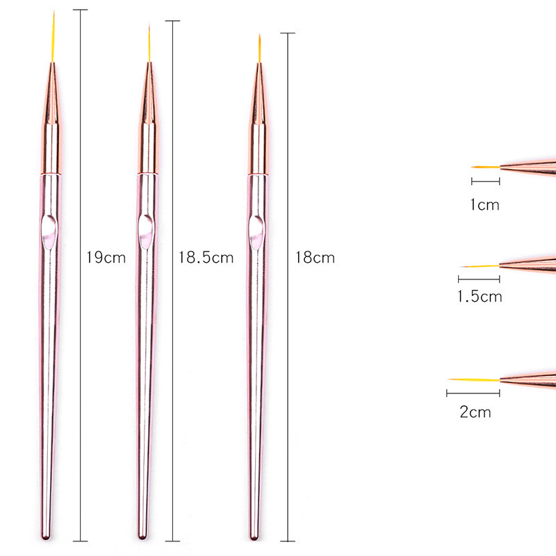 3pcs/set of nail drawing brush rose gold plating rod color drawing glue blending brush factory stock wholesale