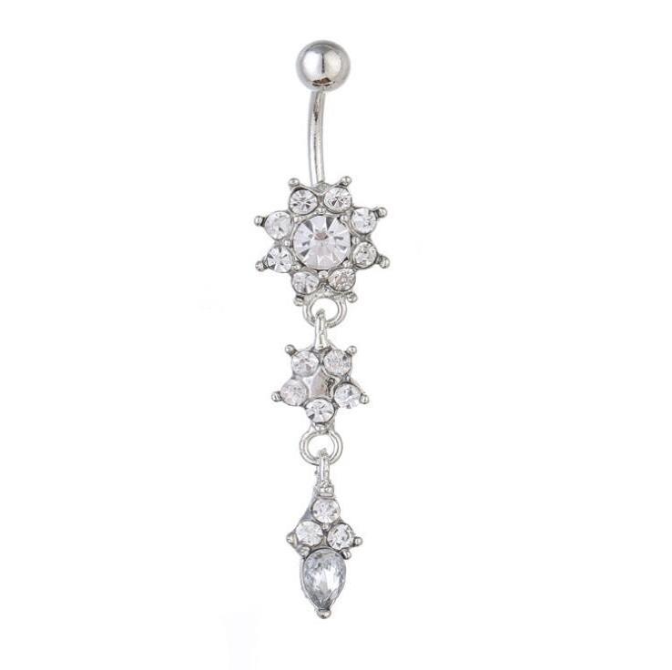 New Zircon Fashion Surgical Stainless Steel Navel Piercing Flower Pendant Belly Button Rings Belly Piercing Body Jewely