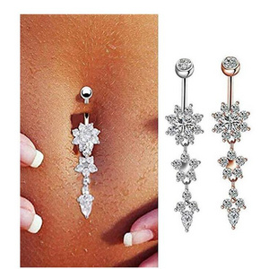 New Zircon Fashion Surgical Stainless Steel Navel Piercing Flower Pendant Belly Button Rings Belly Piercing Body Jewely