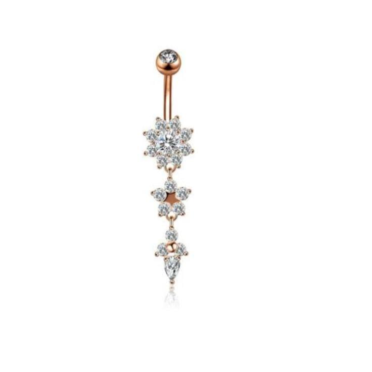 New Zircon Fashion Surgical Stainless Steel Navel Piercing Flower Pendant Belly Button Rings Belly Piercing Body Jewely