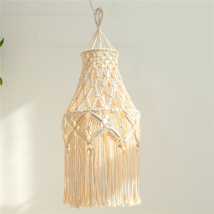 Macrame Handmade Lamp Shade Boho Hanging Pendant Light Cover Chandelier Shade For Modern Office Bedroom