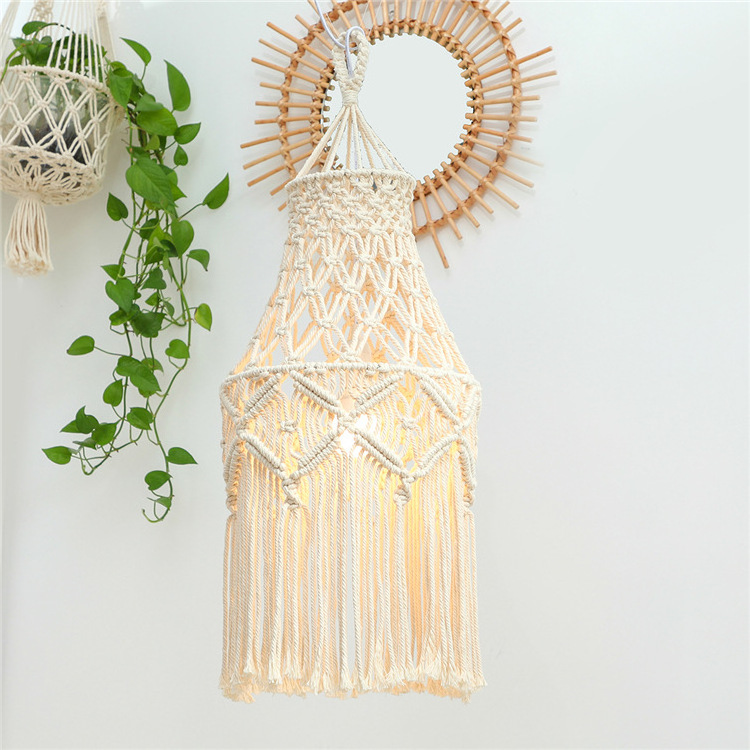 Macrame Handmade Lamp Shade Boho Hanging Pendant Light Cover Chandelier Shade For Modern Office Bedroom