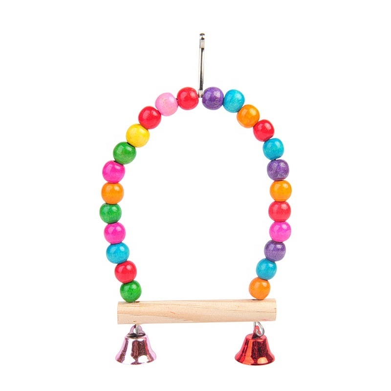 Colorful Wooden Bird Cage Hanging Chewing Perch and Swing Hammock Toy Parrot Swing Accompany Toy