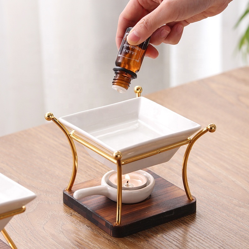 Luxury Candle Oil Burner Romantic Ceramic Metal Incense Holder Exquisite Wood Based Oil Burner for Meditation For Sale