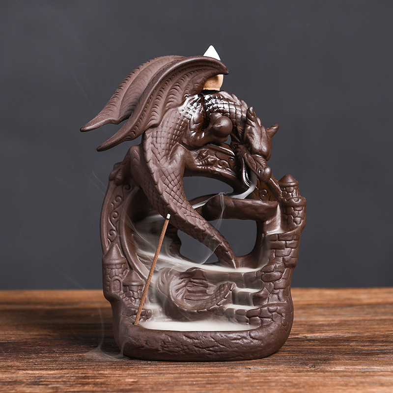 Ceramic Backflow Dragon Incense Burner Creative Home Decor Chinese Dragon Censer for Home Decoration