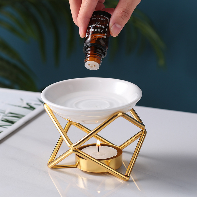 European Gold Metal Candle Holders Geometric Incense Burner Minimalism Oil Burner for Meditation