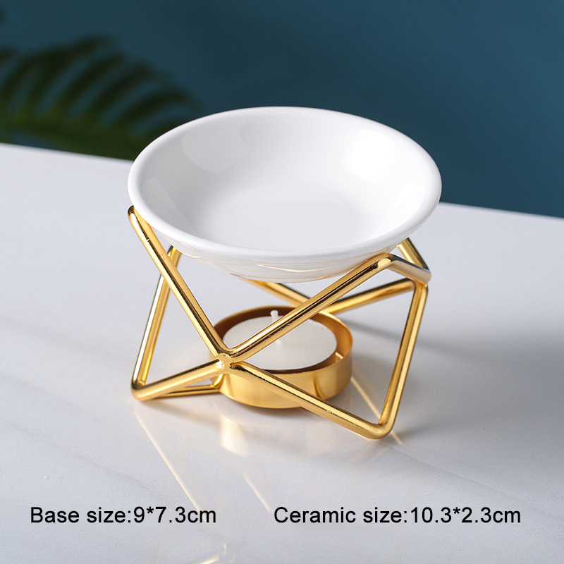 European Gold Metal Candle Holders Geometric Incense Burner Minimalism Oil Burner for Meditation