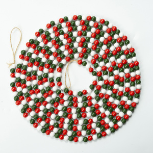 Christmas Wooden Bead Wreath Decorated  Wood Bead Garland Wreath for Christmas Decorations Farmhouse Wall Hanging Ornaments