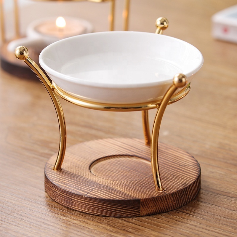 Luxury Candle Oil Burner Romantic Ceramic Metal Incense Holder Exquisite Wood Based Oil Burner for Meditation For Sale