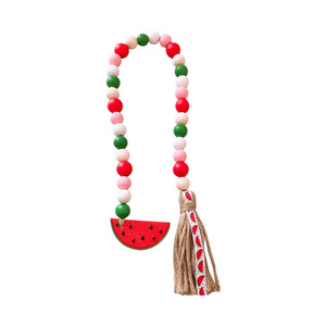 Summer Fruits Style Wood Bead Garland With Tassels & Lemon Tag For Wall Hanging Decor,Tiered Tray Decor