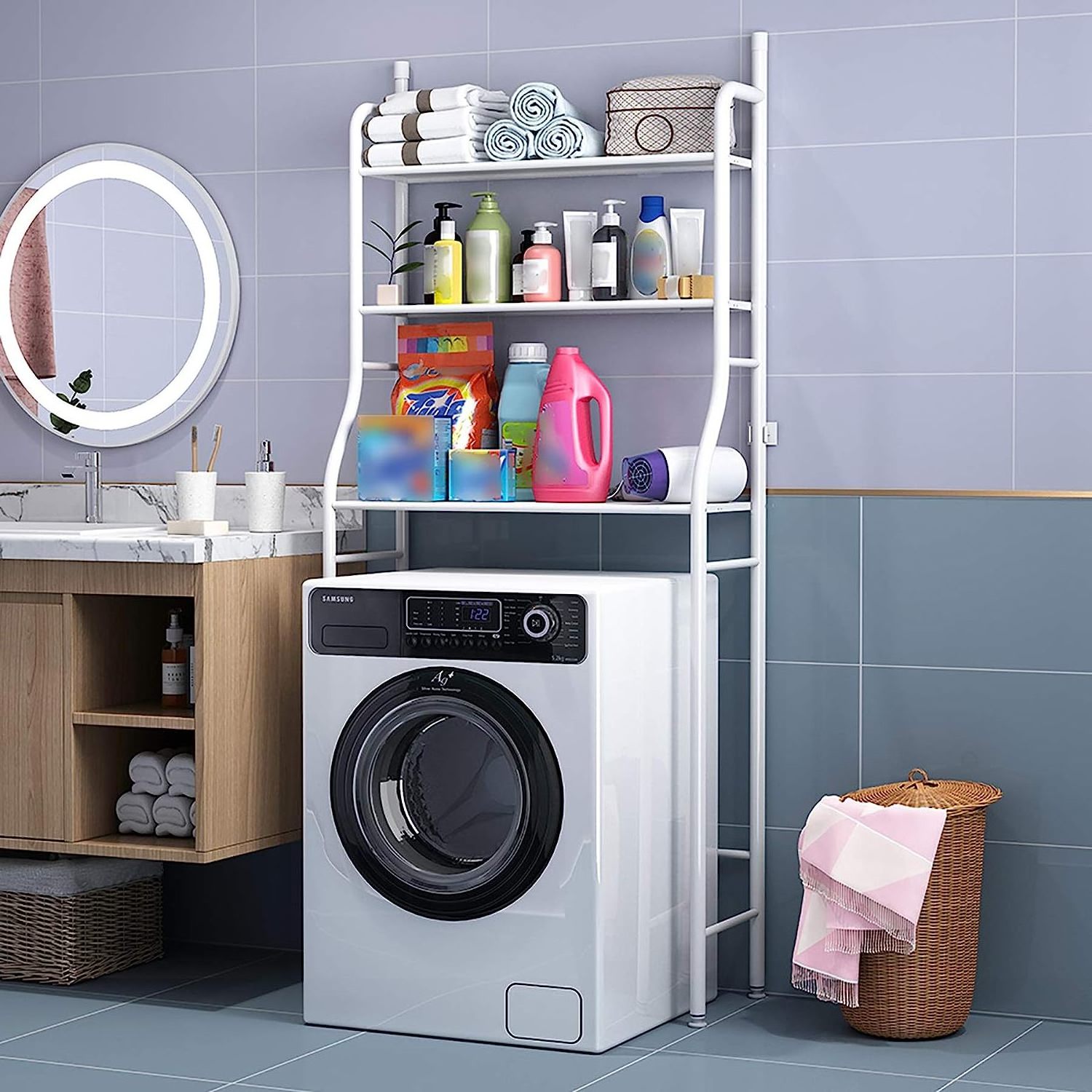 3-Tier Foldable Toilet Shelf Washing Machine Rack Storage Shelves Shower Rack Bathroom Rack Organizer Toilet Stand