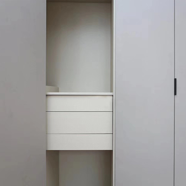 JOYEDA Grey Folding Door Wardrobe with Top Cabinets For Bedroom Furniture