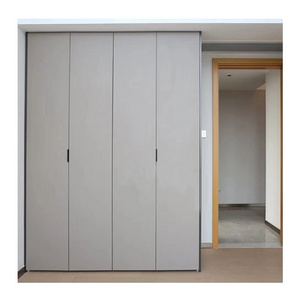 JOYEDA Grey Folding Door Wardrobe with Top Cabinets For Bedroom Furniture