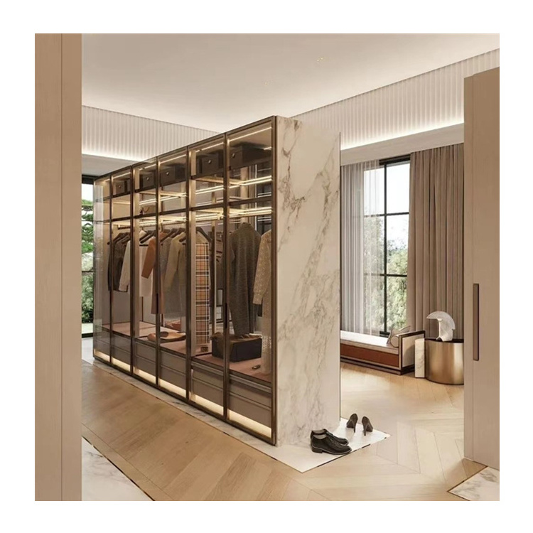 Luxury Glass Door Wardrobe Wooden Modern Lock Home Furniture Design Bedroom Closet