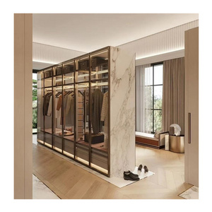 Luxury Glass Door Wardrobe Wooden Modern Lock Home Furniture Design Bedroom Closet