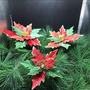 Christmas Decorative Silk Poinsettia Flower Christmas Decor Flower Glitter Poinsettia Flower