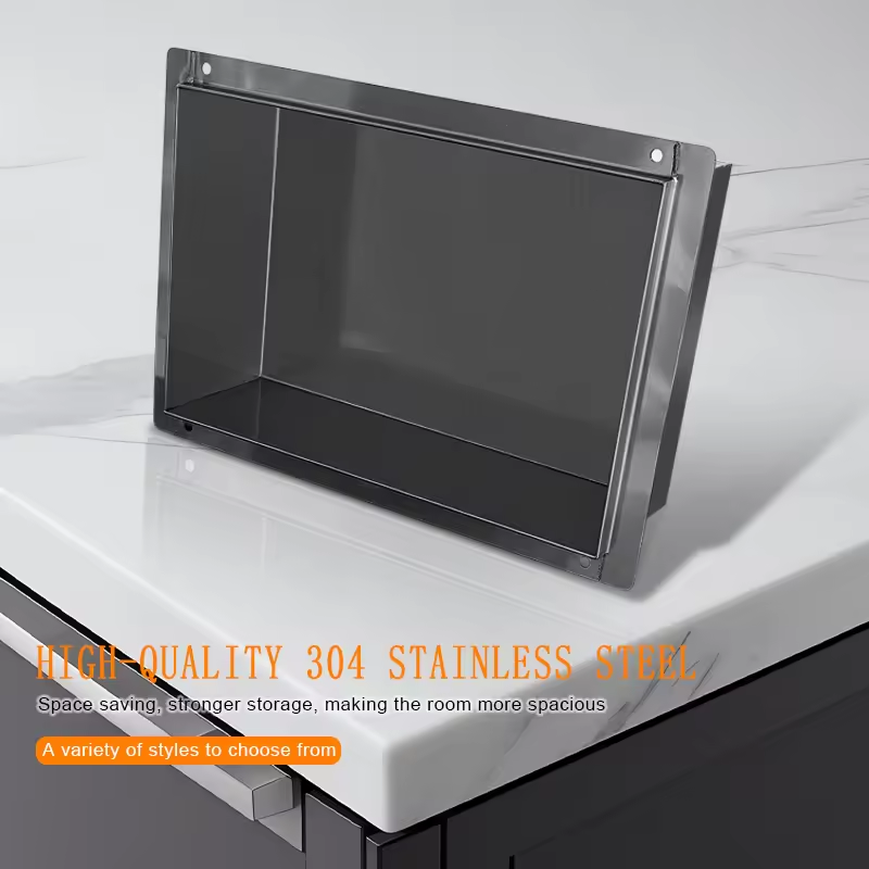 Stainless Steel Shower Niche No Tile Needed Wall Niche Double Shelves Recessed for Bathroom Storage Matte Black