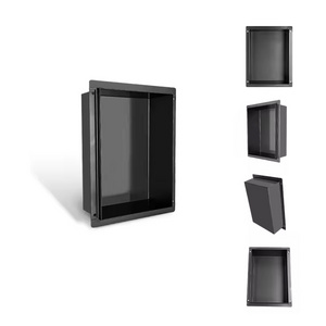 Stainless Steel Shower Niche No Tile Needed Wall Niche Double Shelves Recessed for Bathroom Storage Matte Black