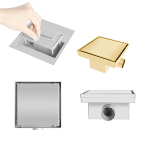 Balcony Hardware Accessories SUS304 Stainless Steel Square Bathroom Floor Waste Water Drain Brushed Gold Shower Drainer