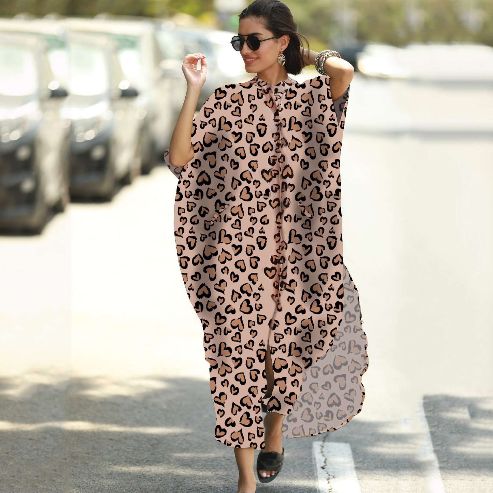 New Style Loose Dress African Digital Leopard Printing Tunisian Kaftan 2024