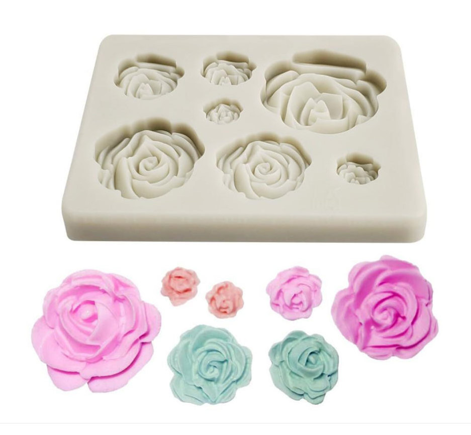 S75 7 cavity Rose Flower Candle 3D Soap Cake Chocolate Silicone mould DIY Baking Mold Decoration