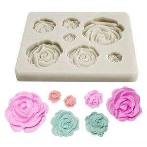 S75 7 cavity Rose Flower Candle 3D Soap Cake Chocolate Silicone mould DIY Baking Mold Decoration