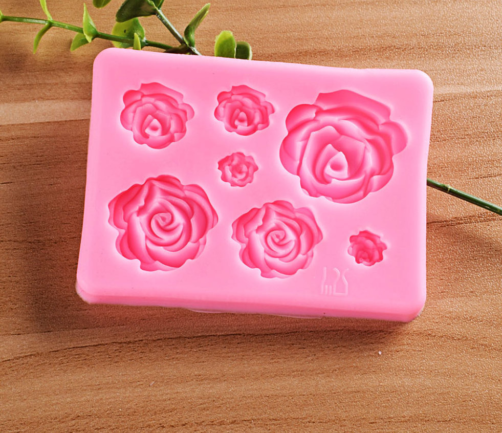 S75 7 cavity Rose Flower Candle 3D Soap Cake Chocolate Silicone mould DIY Baking Mold Decoration