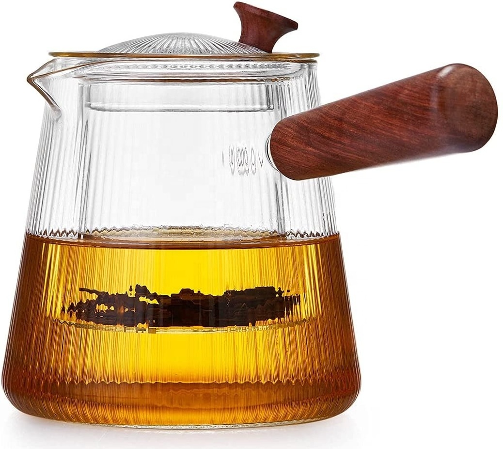 Glass Teapot with Infuser 800ml Small Tea Maker with Heat Resistant Wood Handle Borosilicate Glass Tea Pot Set