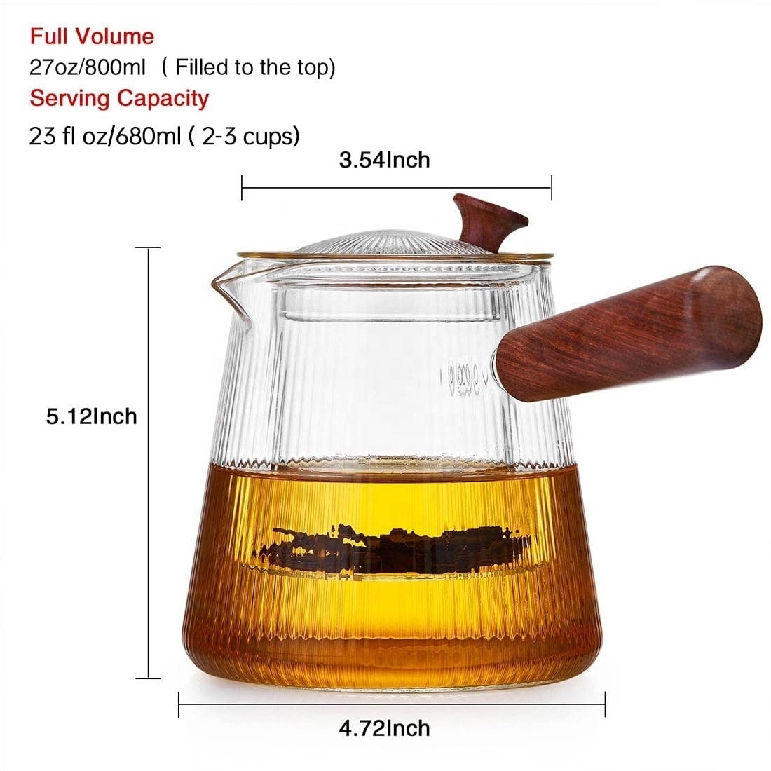 Glass Teapot with Infuser 800ml Small Tea Maker with Heat Resistant Wood Handle Borosilicate Glass Tea Pot Set