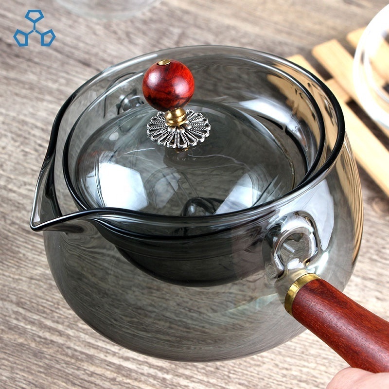 Borosilicate Glass Tea Pot With Wooden Handle Heat Resistant Glass Pitcher Black Water Glass Kettles