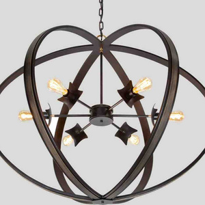 American Style Vintage Iron Circle Hanging Lamp Nordic Simple Retro Chandelier Led Vintage Black Metal Ball Pendant Light