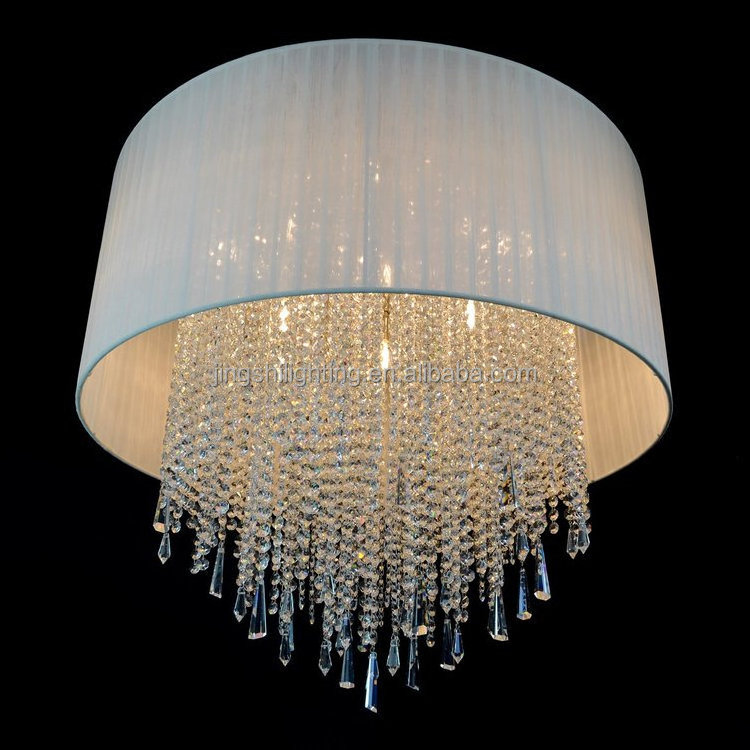 Crystal Semi Flush Mount Ceiling Light Fixture Cylinder Drum Shade Ceiling Lamp for Hallway Bedroom