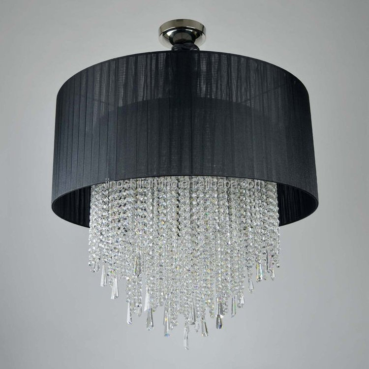 Crystal Semi Flush Mount Ceiling Light Fixture Cylinder Drum Shade Ceiling Lamp for Hallway Bedroom