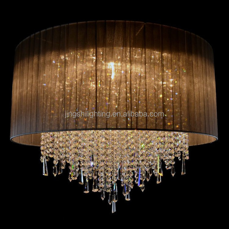 Crystal Semi Flush Mount Ceiling Light Fixture Cylinder Drum Shade Ceiling Lamp for Hallway Bedroom