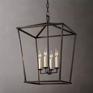 4 Lights Chandeliers Farmhouse Black Pendant Bird Cage Lighting Fixtures For Hallway Kitchen Island Dining Room Porch