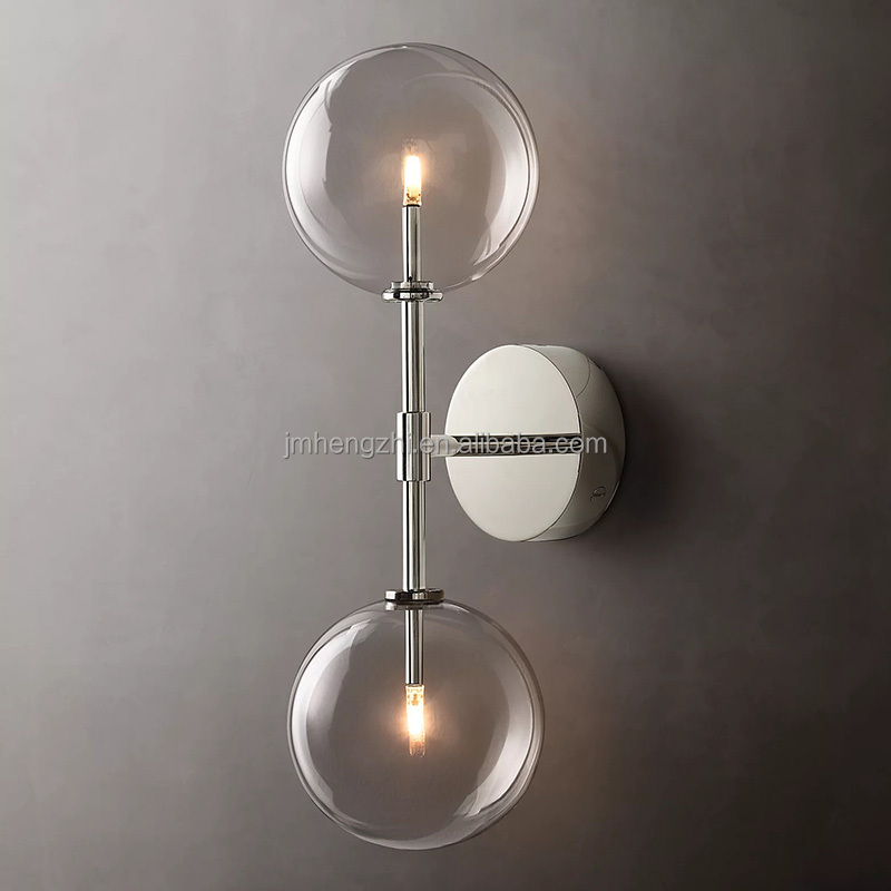 Glass Globe Linear Sconce Modern Home Double Orb Wall Lamp Luxury Clear Glass Sconce Lighting Fixture