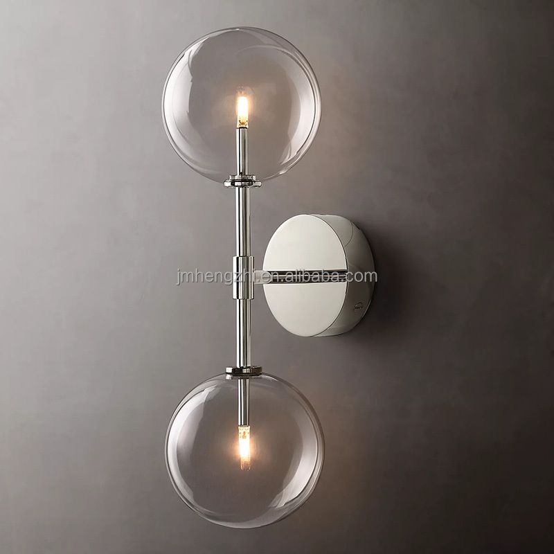 Glass Globe Linear Sconce Modern Home Double Orb Wall Lamp Luxury Clear Glass Sconce Lighting Fixture