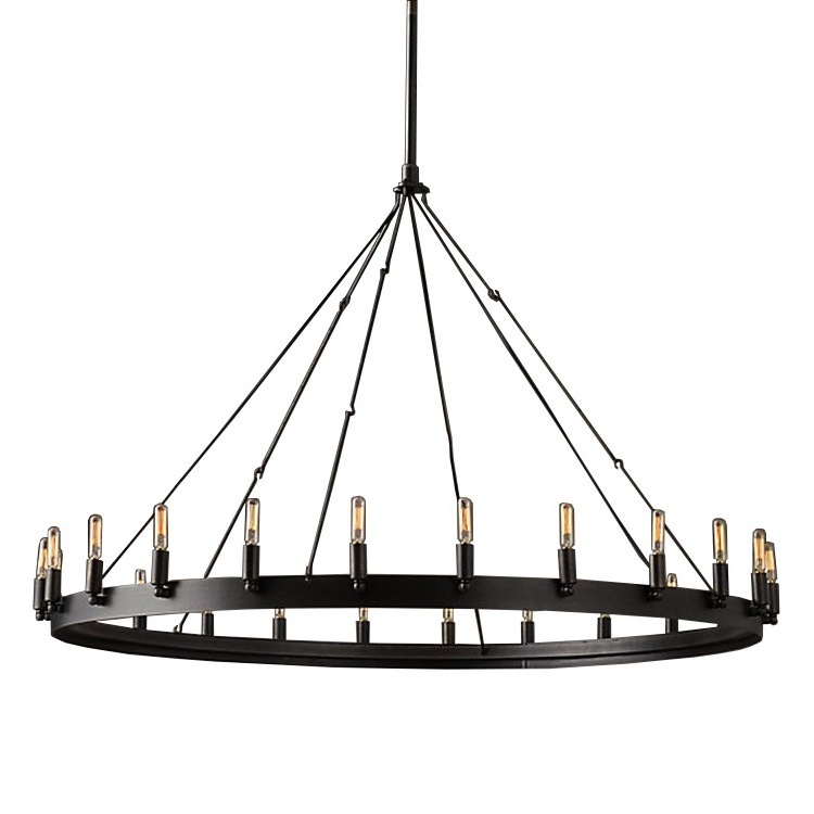 Modern Brass Loft Restaurant Chandelier Vintage Candelabra LED Light Source Black Finish Hanging Pendants Ceiling Fixtures