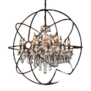 Large 44'' Vintage Orb Chandelier Clear Crystal Lighting Rust Globe Foucault's Foyer Chandeliers for Home & Office