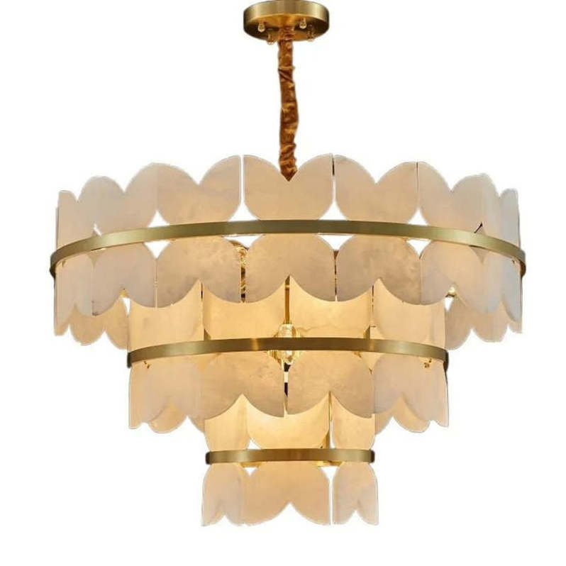 Modern Chandelier Living Room Luxury Ceiling Light Leaf Gold Led Pendant Lamp Hanging Linear Alabaster Lighting for Villa Hotel