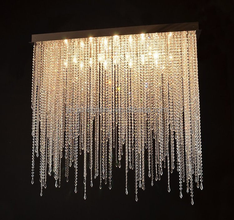 Square Shape Chandelier Crystal Beads Modern Ceiling Mounted led Light Fixtures for Living Room